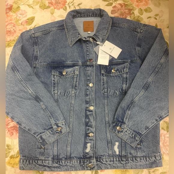 Anine Bing NWT Rory Jacket 100% Cotton $350 Denim Trucker Distressed - Picture 6 of 10